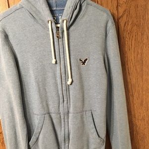 American Eagle blue hooded sweatshirt.